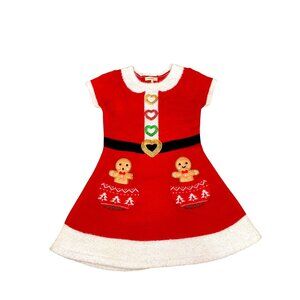 CCC Margaux & Lexi Girls Red Holiday Dress Gingerbread Appliqués Heart Buttons L